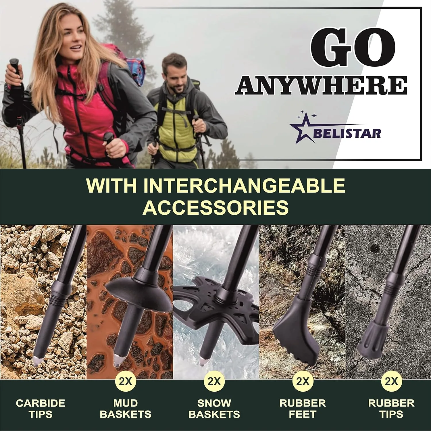 Lightweight Collapsible Aluminium Hiking Trekking Poles with Anti-Shock, Adjustable Height, Carry Bag Ideal for Men & Women Outdoor Walking & Trekking