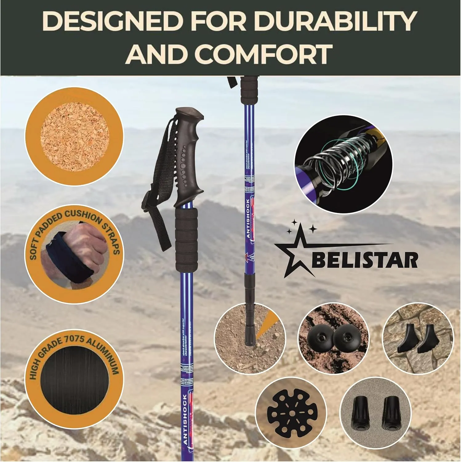 Lightweight Collapsible Aluminium Hiking Trekking Poles with Anti-Shock, Adjustable Height, Carry Bag Ideal for Men & Women Outdoor Walking & Trekking