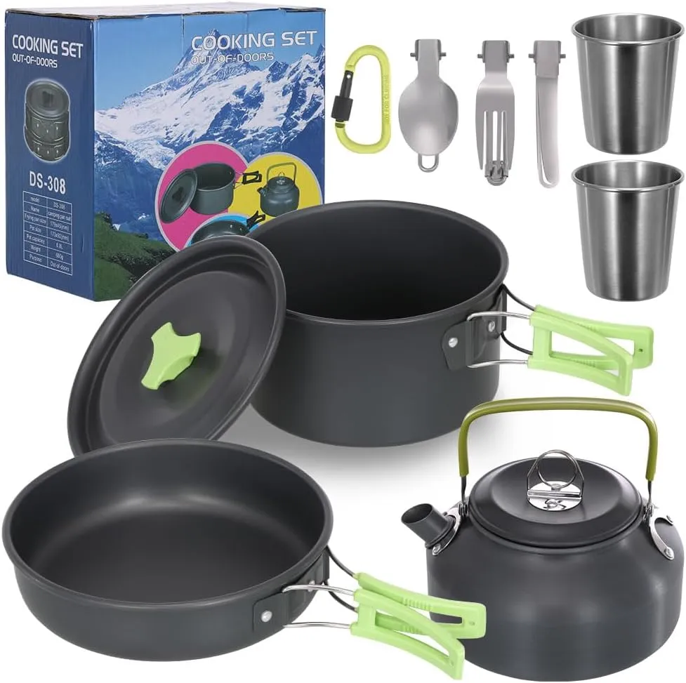 Lightweight Folding Camping Cookware Set for Picnic Hiking, Sturdy Outdoor Tableware Kit with Carry Bag