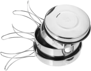 Lightweight Stainless Steel Pot Pan Set Compact Camping Cookware for Outdoor Hiking and Picnicking
