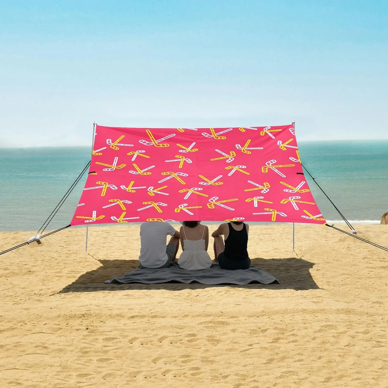 Line Ice Hockey Sticks Icon Beach Camping Tent Sun Shelter for Whole Family, Beach Shade Canopy with UPF50  UV Protection,Easy Set Up and Carry,Outdoor Shade for Trips, Fishing, Backyard Fun Pi