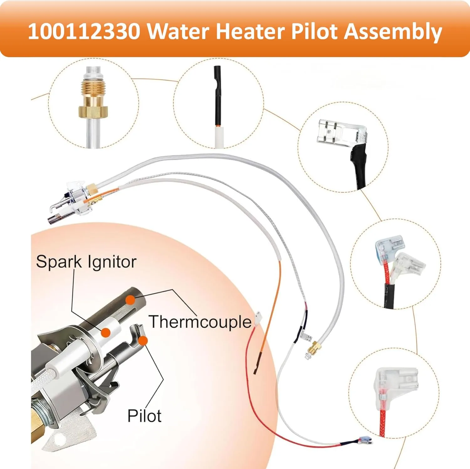 Long Term Reliance Gas Thermopile Assembly 100112330 Water Heater Pilot Assembly Compatible with Reliance, State, A.O. Smith, and American Branded Heaters