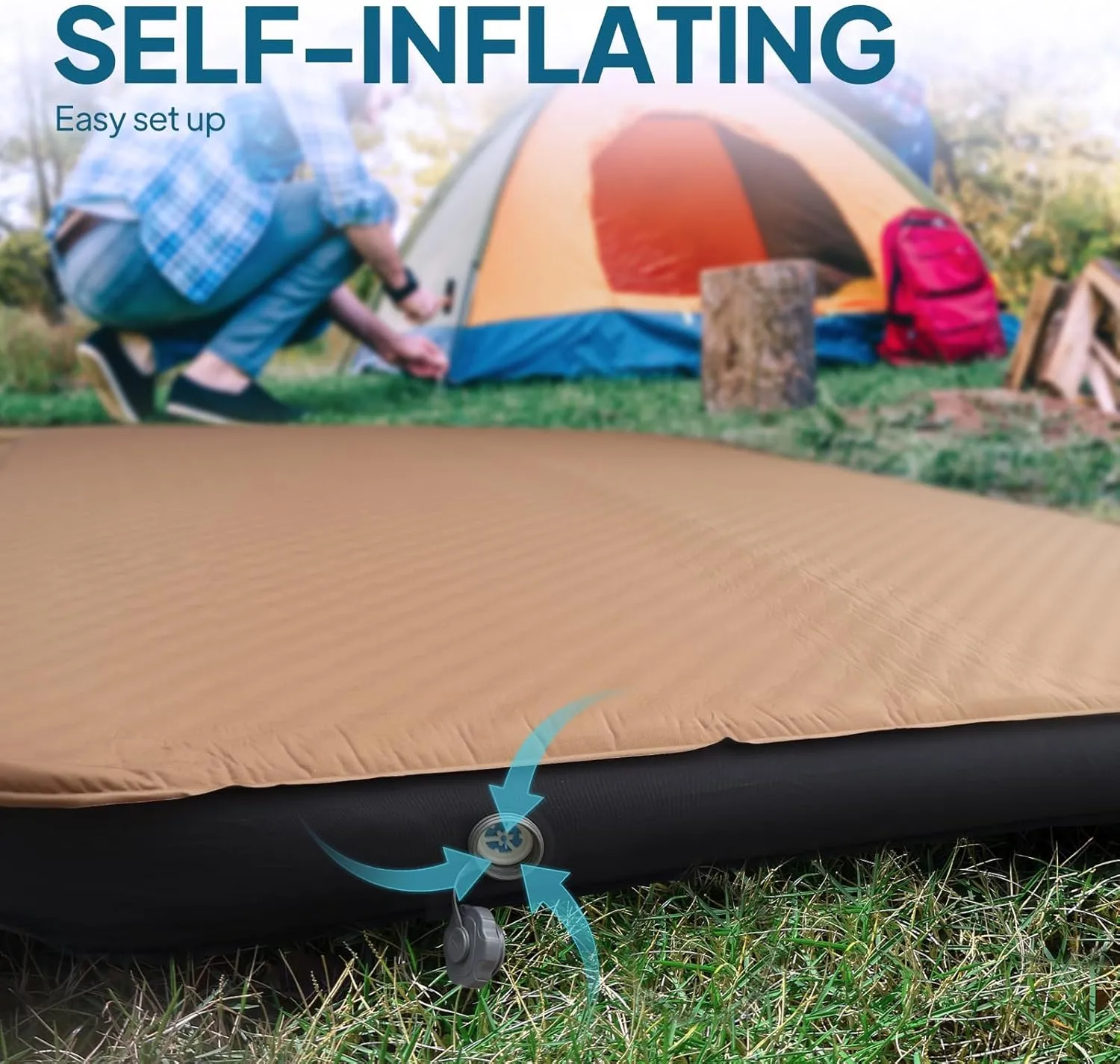 LOSTHORIZON Air & Foam Camping Mattress, Self-Inflating Sleeping Pad, 4.5" Thick, with Air Pump, Cot