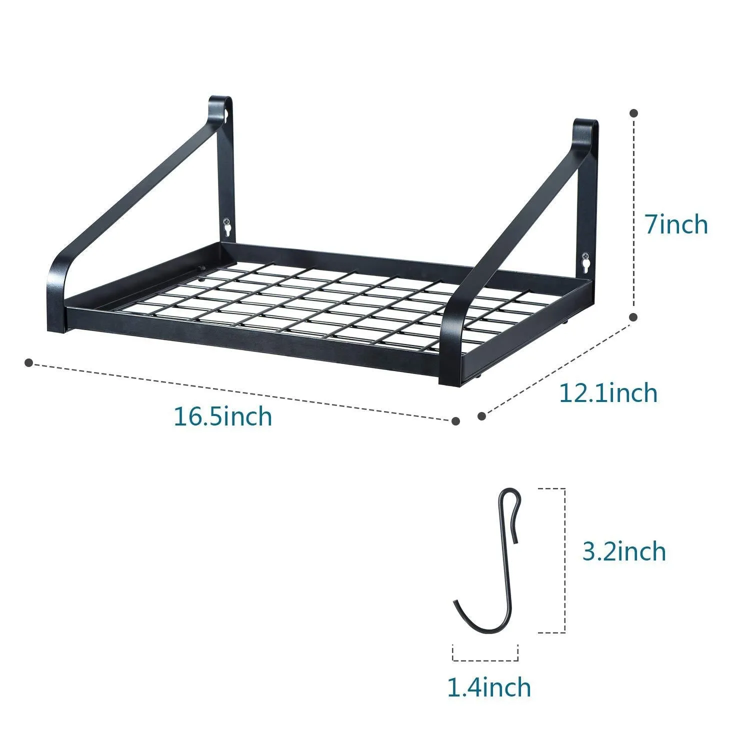 Love-KANKEI Pot Rack Wall Mounted 16.5" x 12" - Pan Pot Organizer with 16 Hooks for Cookware Utensils Organization Set of 2