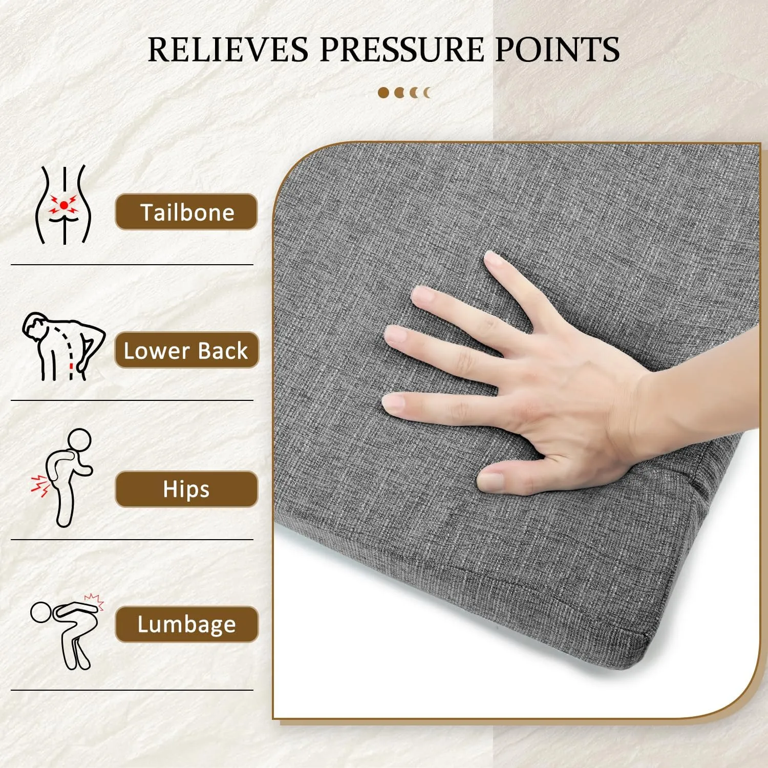 LOVTEX Chair Cushions for Dining Chairs 4 Pack - Memory Foam Chair Pads with Ties and Non-Slip Backing - Seat Cushion for Kitchen Chair 16x16x2, Dark Gray