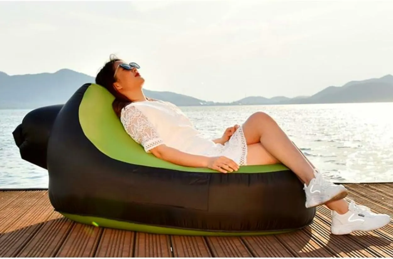 LUTEM Inflatable Couch – Cool Inflatable Chair. Upgrade Your Camping Accessories. Size 126(L)*68(H)*88.5(W) cm Easy Setup is Perfect for Hiking Gear, Beach Chair/Sleeping Bag/picnics/Camping (Green)