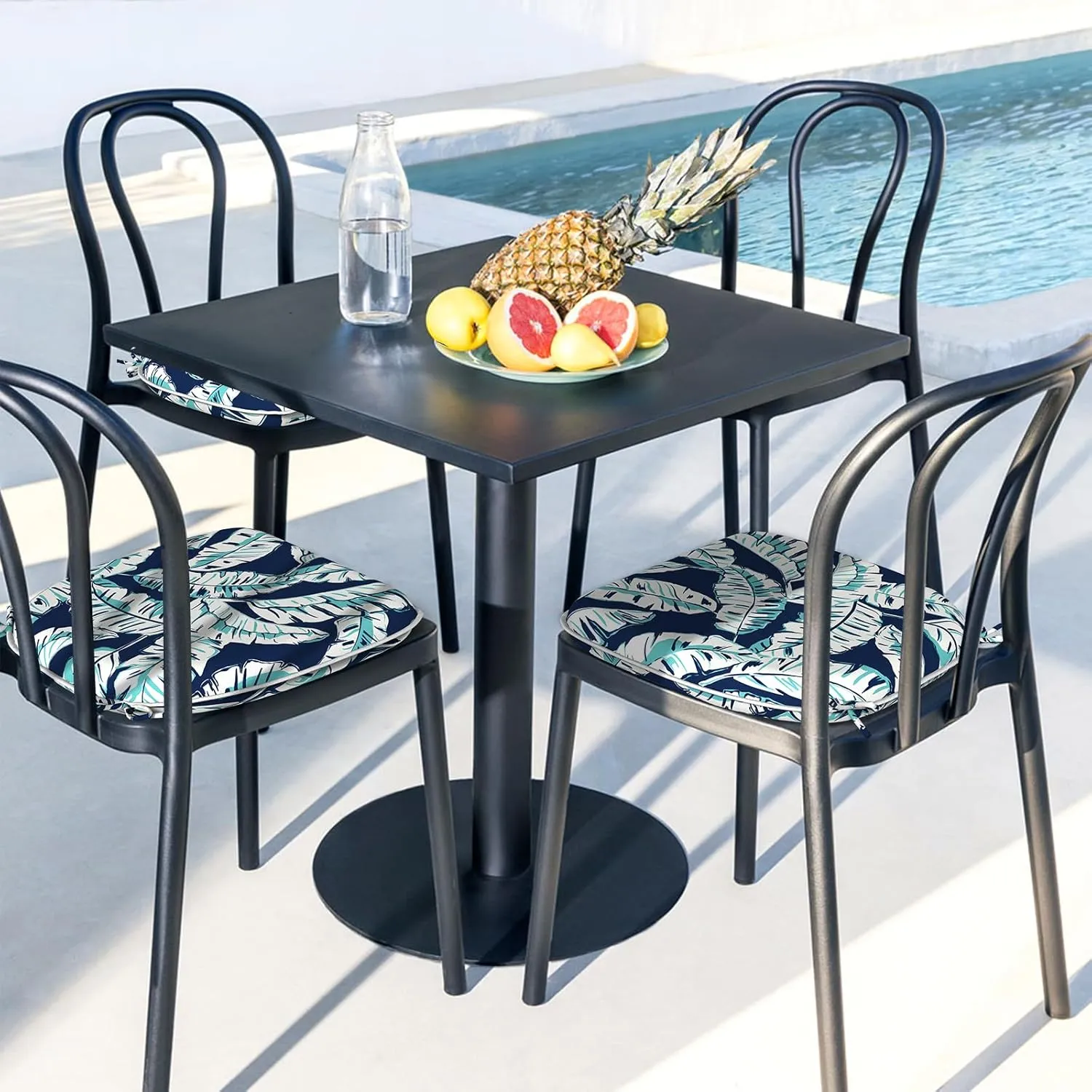 LVTXIII Patio Seat Cushions D16 x W17 Inches Outdoor Chair Pads All Weather Chair Cushions for Garden Patio Furniture Chair Home Set of 2 -Baltic Palms White