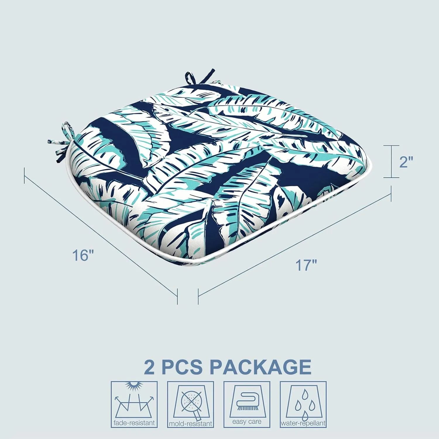 LVTXIII Patio Seat Cushions D16 x W17 Inches Outdoor Chair Pads All Weather Chair Cushions for Garden Patio Furniture Chair Home Set of 2 -Baltic Palms White