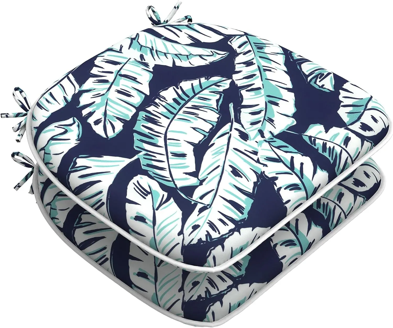 LVTXIII Patio Seat Cushions D16 x W17 Inches Outdoor Chair Pads All Weather Chair Cushions for Garden Patio Furniture Chair Home Set of 2 -Baltic Palms White