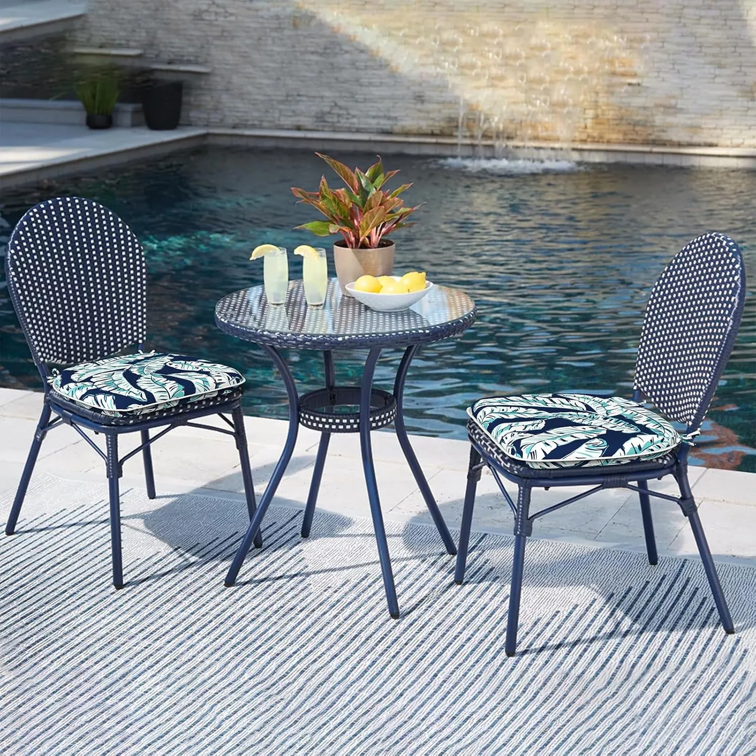 LVTXIII Patio Seat Cushions D16 x W17 Inches Outdoor Chair Pads All Weather Chair Cushions for Garden Patio Furniture Chair Home Set of 2 -Baltic Palms White