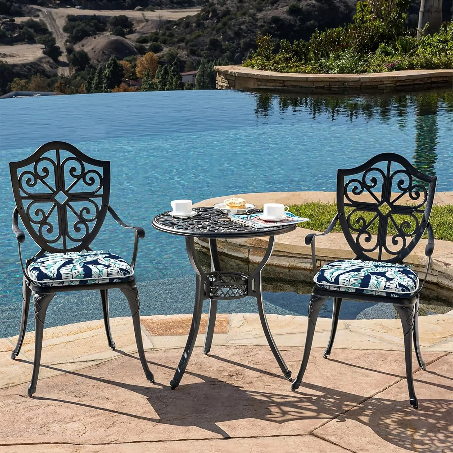LVTXIII Patio Seat Cushions D16 x W17 Inches Outdoor Chair Pads All Weather Chair Cushions for Garden Patio Furniture Chair Home Set of 2 -Baltic Palms White