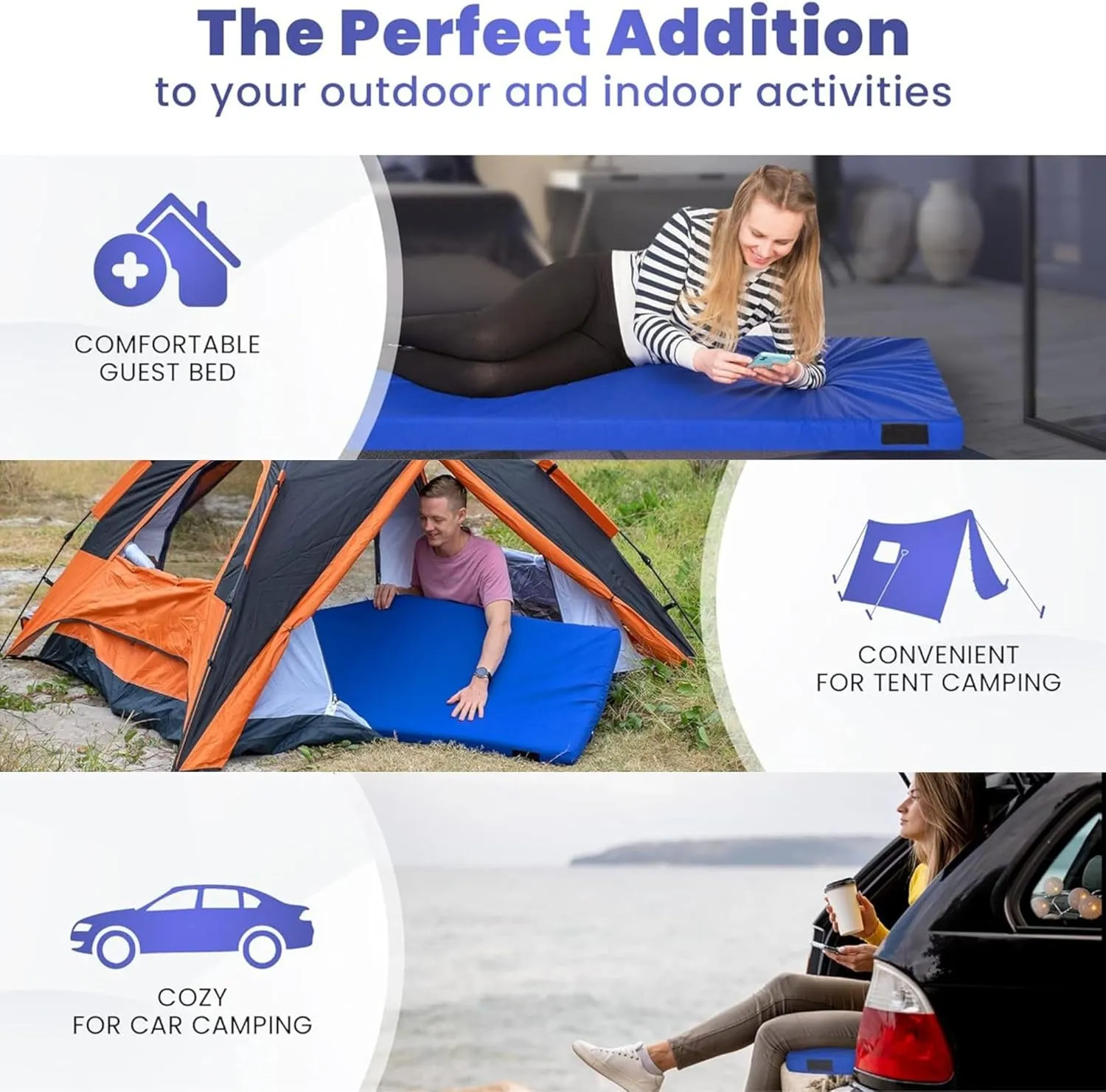 Matrix Comfort-Cell Memory Foam Camping Mattress Pad, Portable Foam Sleeping Pad for Camping, Roll up Sleeping Mat for Adults Floor Mattress Guest Floor Bed for Sleepover, Car, Tent SUV Cot Mattress