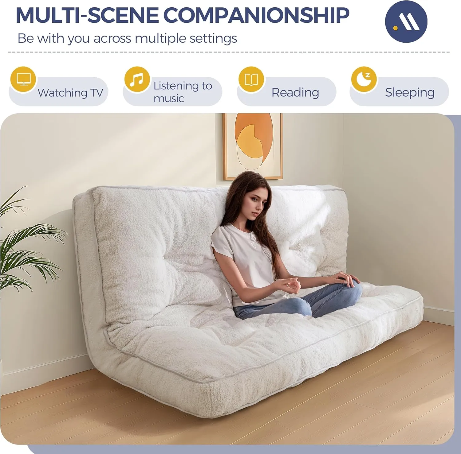 MAXYOYO 6" Futon Mattress Full Size, Thick Boucle Futons Sofa Couch Bed Sleeper Sofa Bed Floor Mattress for Adults, Shredded Foam Filling (Frame Not Included), Beige