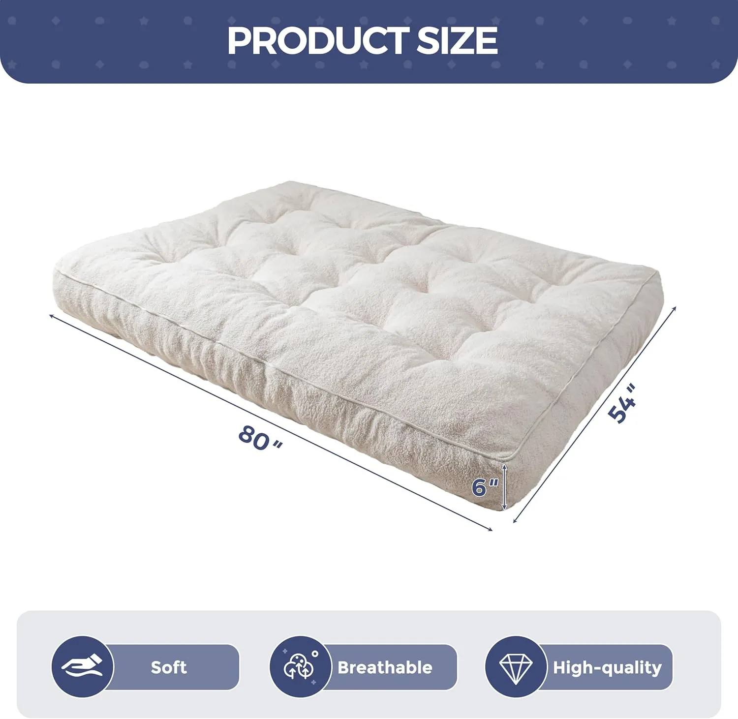 MAXYOYO 6" Futon Mattress Full Size, Thick Boucle Futons Sofa Couch Bed Sleeper Sofa Bed Floor Mattress for Adults, Shredded Foam Filling (Frame Not Included), Beige