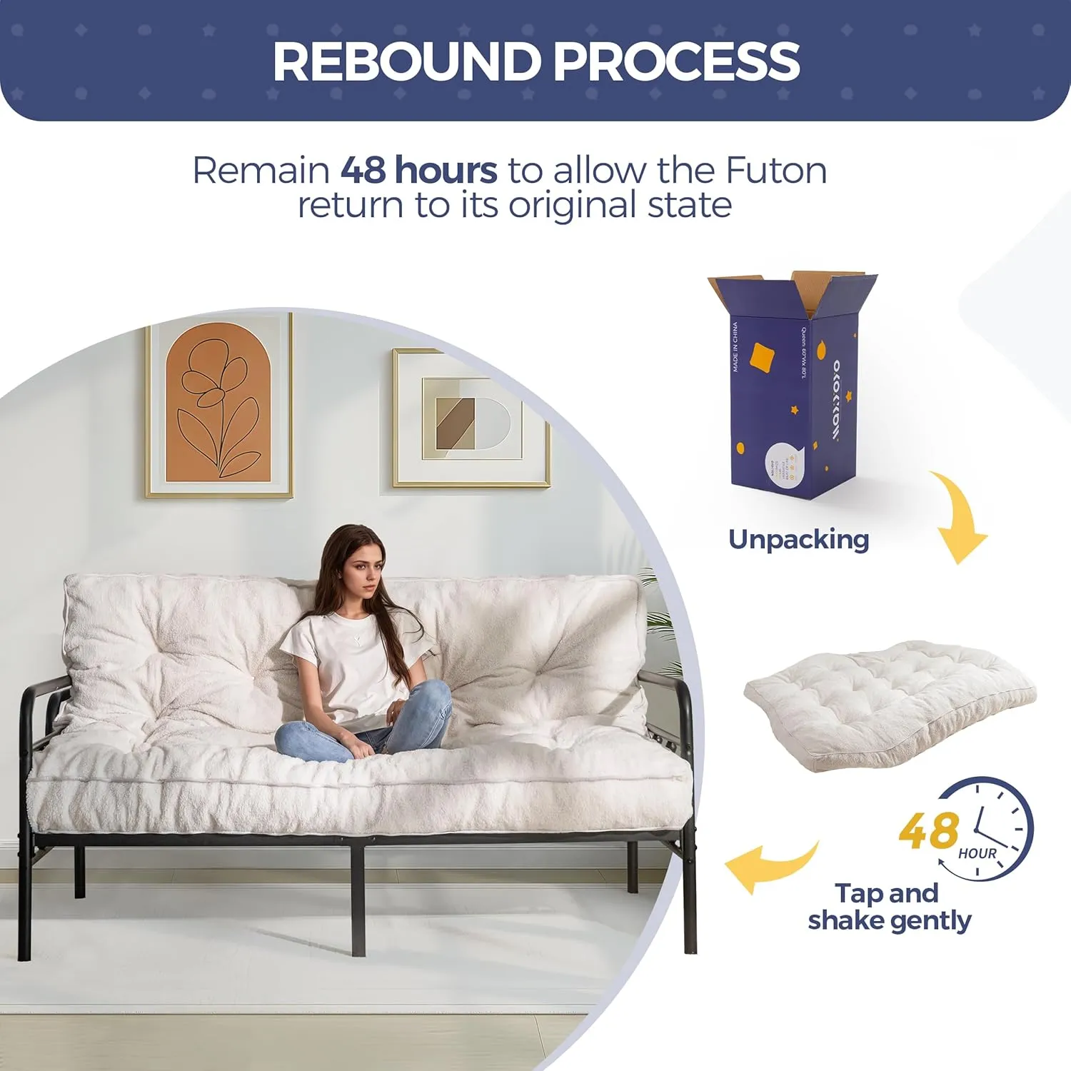 MAXYOYO 6" Futon Mattress Full Size, Thick Boucle Futons Sofa Couch Bed Sleeper Sofa Bed Floor Mattress for Adults, Shredded Foam Filling (Frame Not Included), Beige