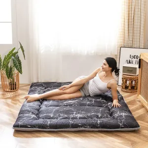 MAXYOYO Black Marble Printed Japanese Futon Floor Mattress, Thicken Sleeping Pad Floor Bed Roll Up Camping Mattress Folding Couch Bed Mattress Topper Guest Floor Mattress King