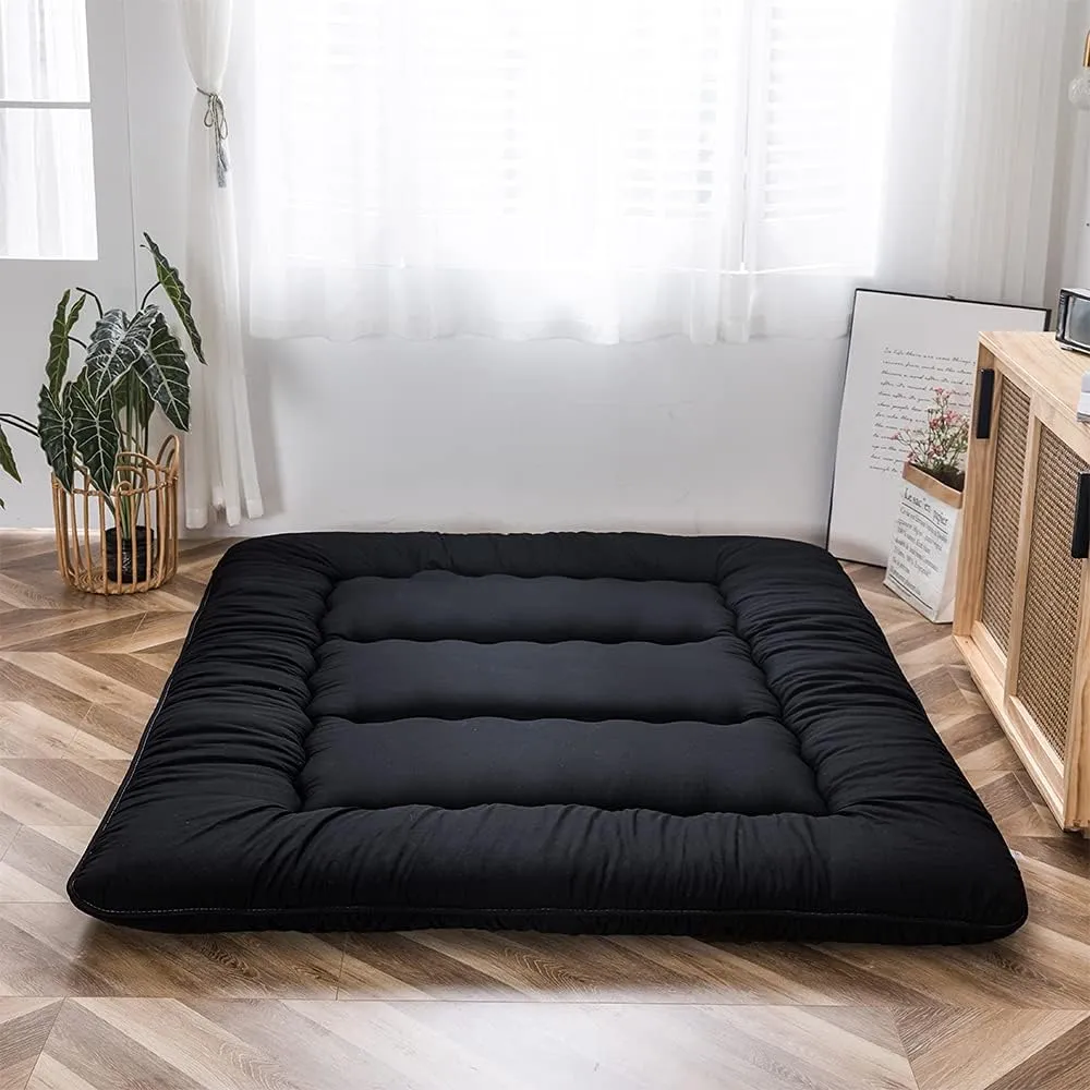 MAXYOYO Japanese Floor Mattress Futon Mattress, 4" Thicken Tatami Mat Sleeping Pad Foldable Roll Up Mat Boys Girls Dormitory Pad Kids Floor Lounger Pillow Bed, Black, Full