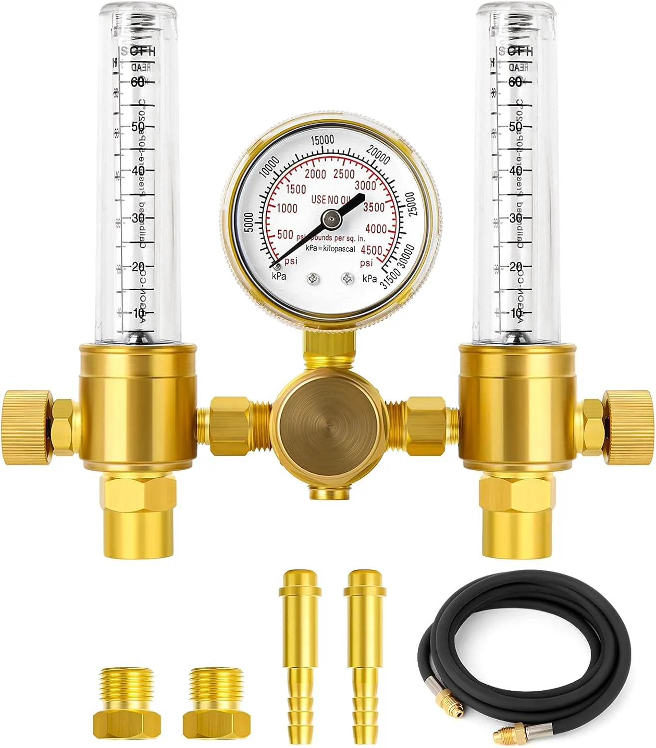 MEANLIN MEASURE Argon Regulator Flow Meter with 6.5 Feet Hose,CGA580 Inlet Connection,5/8" x 18RH Outlet Fitting,Dual Output Argon Welding Flowmeter for TIG MIG Welder