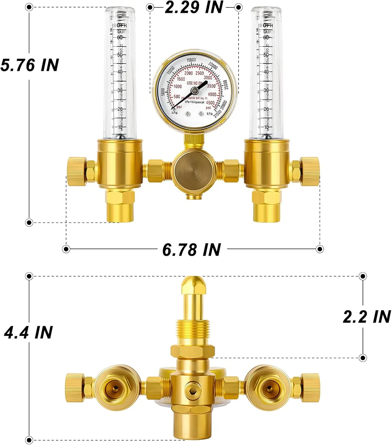MEANLIN MEASURE Argon Regulator Flow Meter with 6.5 Feet Hose,CGA580 Inlet Connection,5/8" x 18RH Outlet Fitting,Dual Output Argon Welding Flowmeter for TIG MIG Welder
