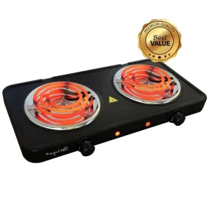 MegaChef Electric Easily Portable Ultra Lightweight Dual Coil Burner Cooktop Bu