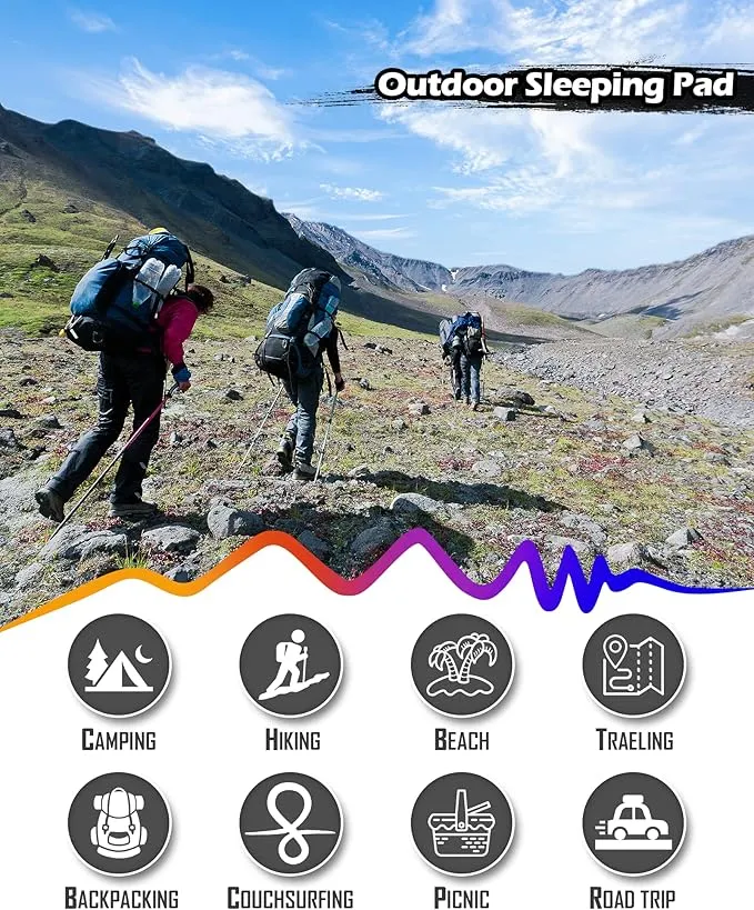 Megior Camping Sleeping Pad, Extra Thickness 4 Inch Inflatable Sleeping Mat Lightweight Waterproof Camping with Built-in Pump Air Mattress for Backpacking, Hiking, Tent, Traveling, Orange