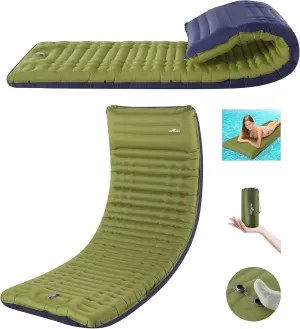 Megior Camping Sleeping Pad, Extra Thickness 4 Inch Inflatable Sleeping Mat Lightweight Waterproof Camping with Built-in Pump Air Mattress for Backpacking, Hiking, Tent, Traveling,Green