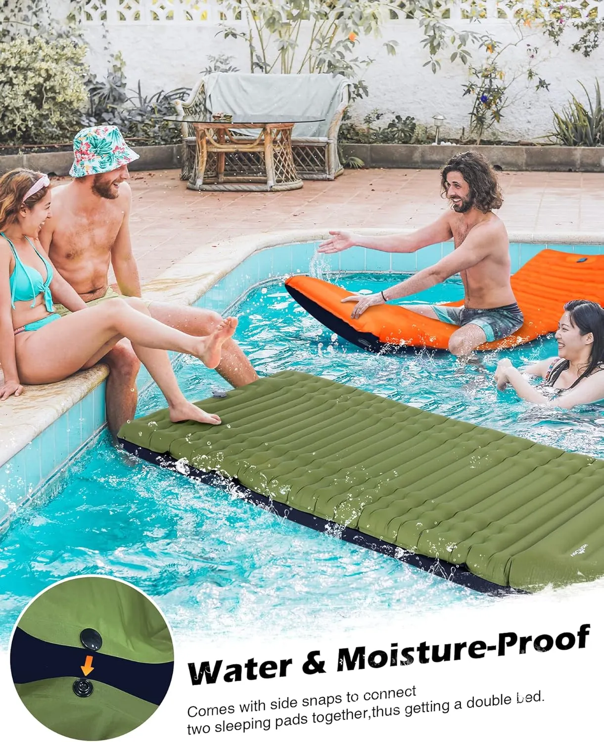 Megior Camping Sleeping Pad, Extra Thickness 4 Inch Inflatable Sleeping Mat Lightweight Waterproof Camping with Built-in Pump Air Mattress for Backpacking, Hiking, Tent, Traveling,Green