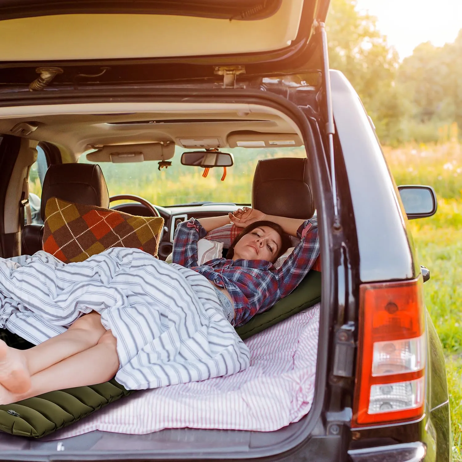 MELLCOM 2.5" Thick Self Inflating Sleeping Pad, Foam Camping Mattress with Storage Bag, Outdoor Inflatable Camping Mat for Car Camping, Hiking, Tent, Green