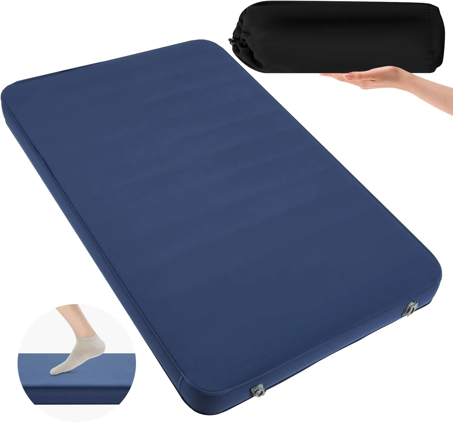 MELLCOM 4" Think Double Self Inflating Sleeping Pad, Foam Camping Mattress with Storage Bag, 4-Season Outdoor Inflatable Camping Mat for 2 Person, Car Camping, Traveling, Tent, Navy Blue