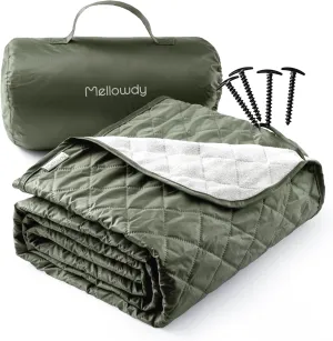 Mellowdy Easy-Carry Outdoor Blanket - Waterproof, Windproof, Warm, Utility Blanket for Camping, Picnic, Stadium, Beach, Gameday, Travel, Foldable with Carrying Bag (Olive Green, 55x80 inch)