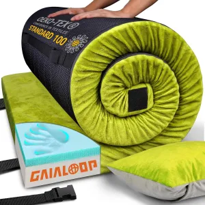 Memory Foam Camping Mattress Ivory White Cot Size and Avocado Green Single Size Bundle