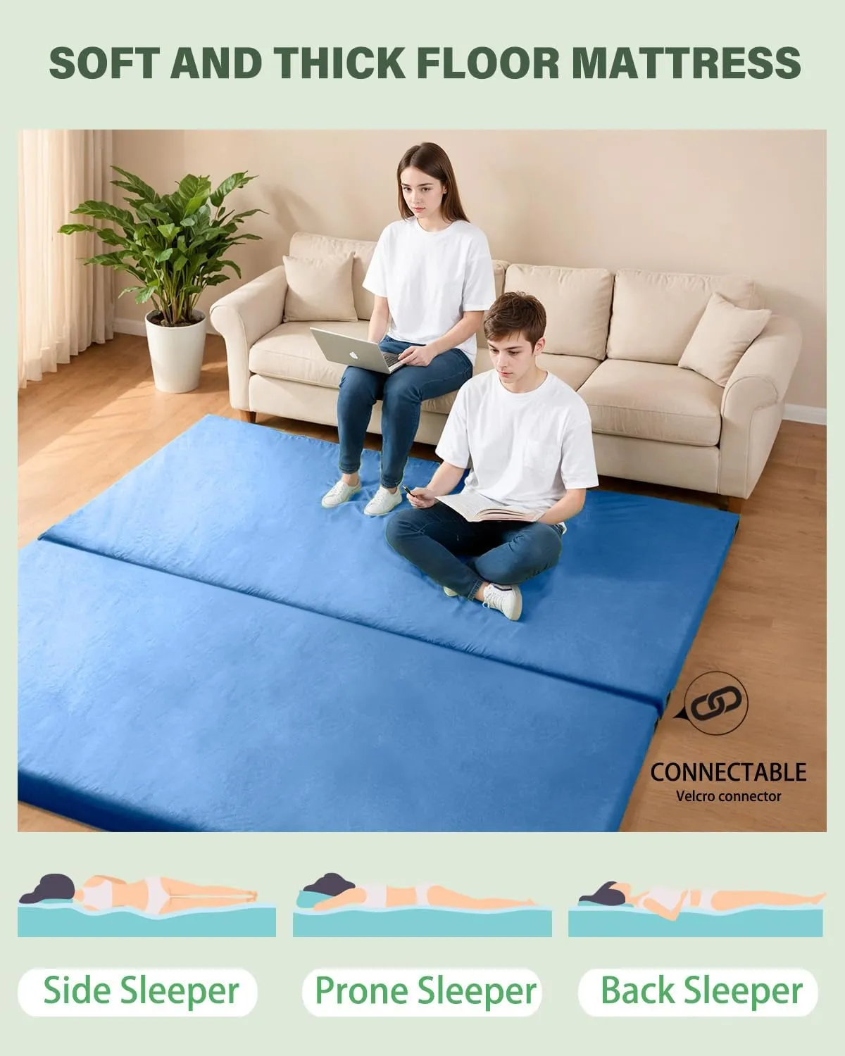 Memory Foam Camping Mattress Sleeping Pad,3 Inch Waterproof Camping Mat to Portable Roll Up Mattress for Floor,Car,Tent Travel,Cot,Soft Thick Sleeping Mat for Kids Adults Camping Sleepover