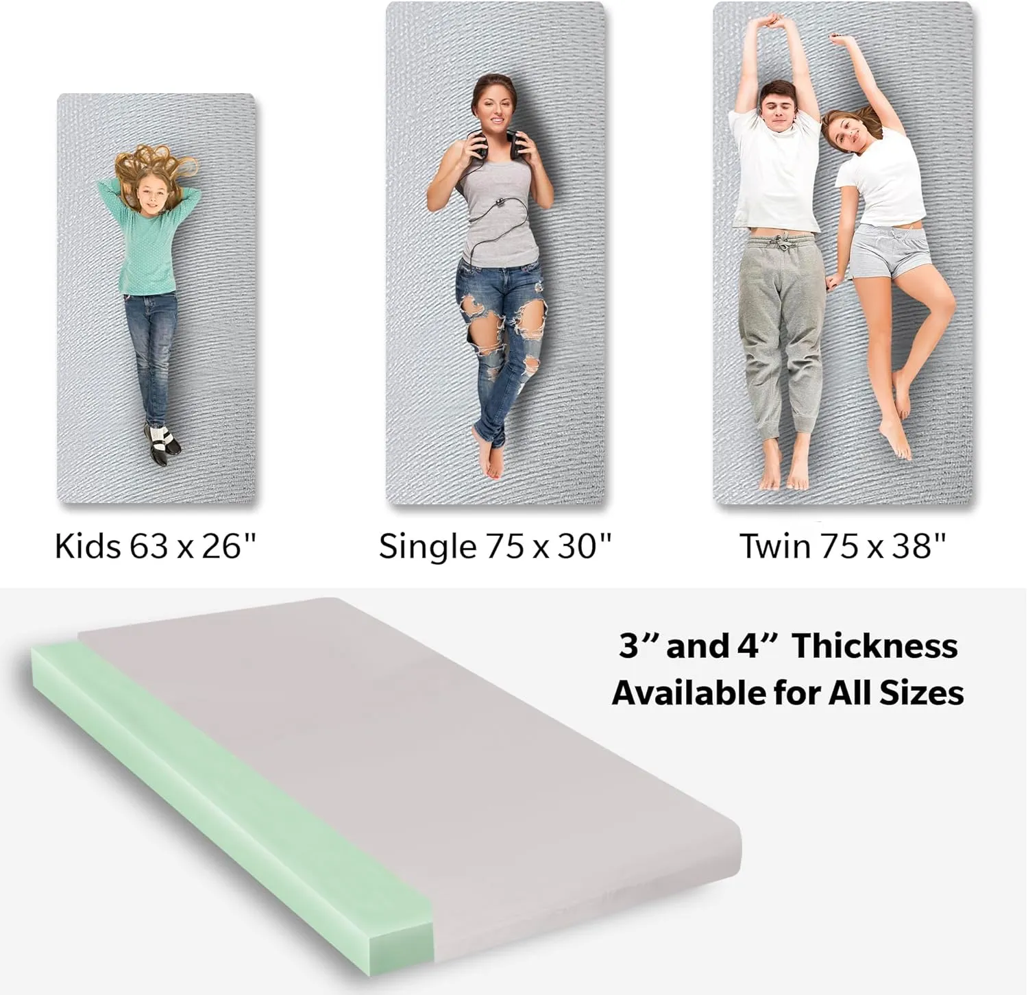 Memory Foam Camping Mattress with Zipper Cover, Roll Up Camping Mattress Pad Mat Foldable and Portable for Camping, RV Bunk, Tent, Guest Bed, Outdoor and Dorm