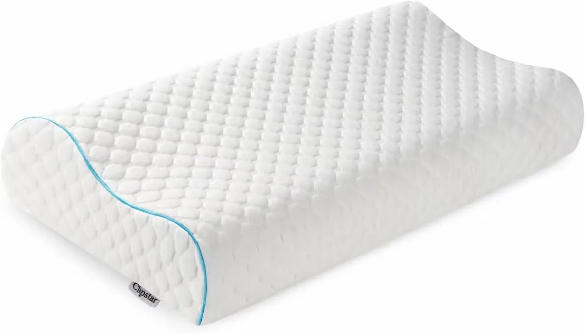 Memory Foam Pillow, Neck Bed Contour Pillow for Sleeping, Ergonomic Orthopedic Cervical Pillow for Side Back Stomach Sleeper, Queen,Firm,White