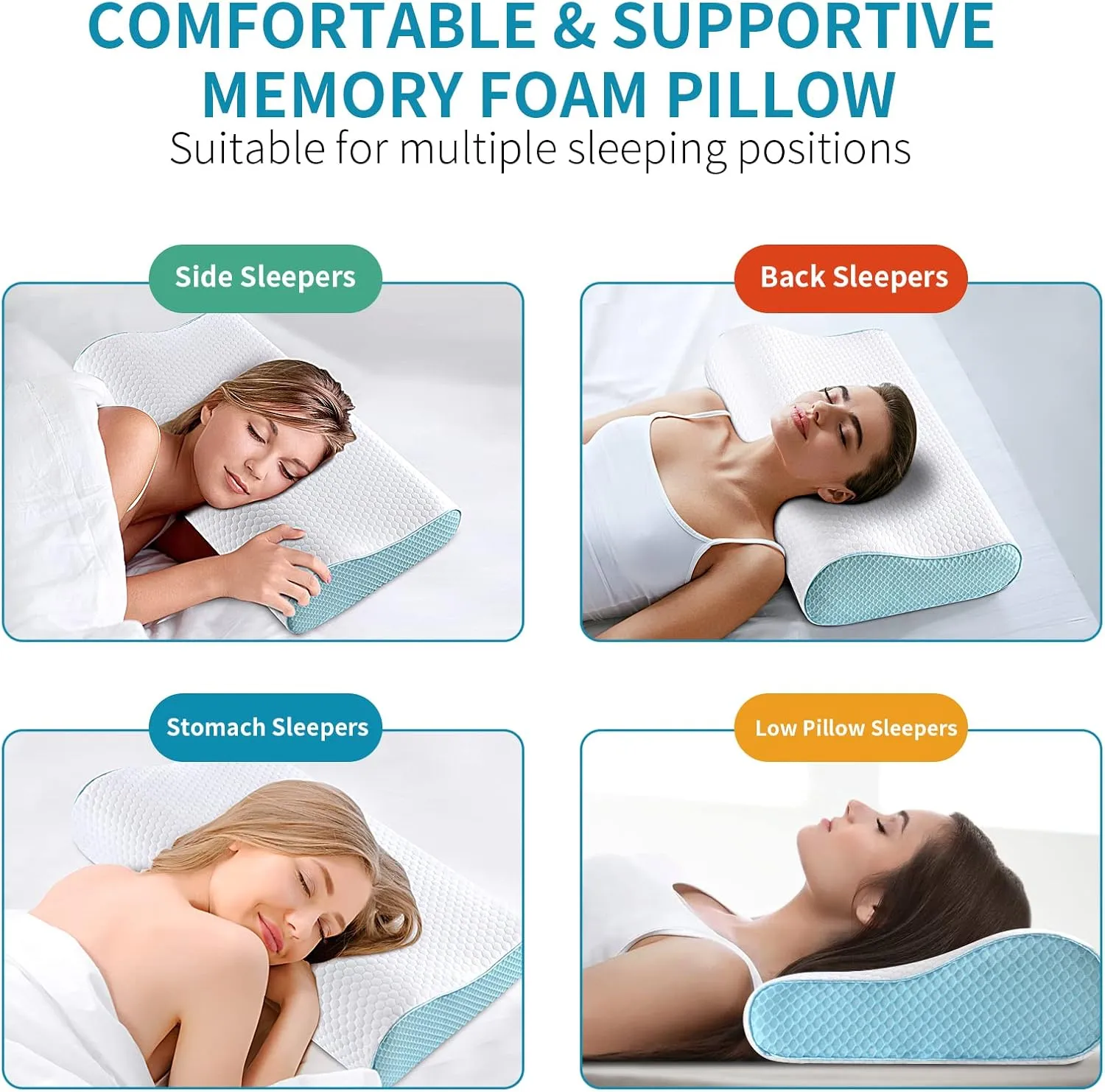Memory Foam Pillows Neck Pillow Bed Pillow for Sleeping Ergonomic Cervical Contour Pillow for Side Back Stomach Sleeper for Neck and Shoulder Pain