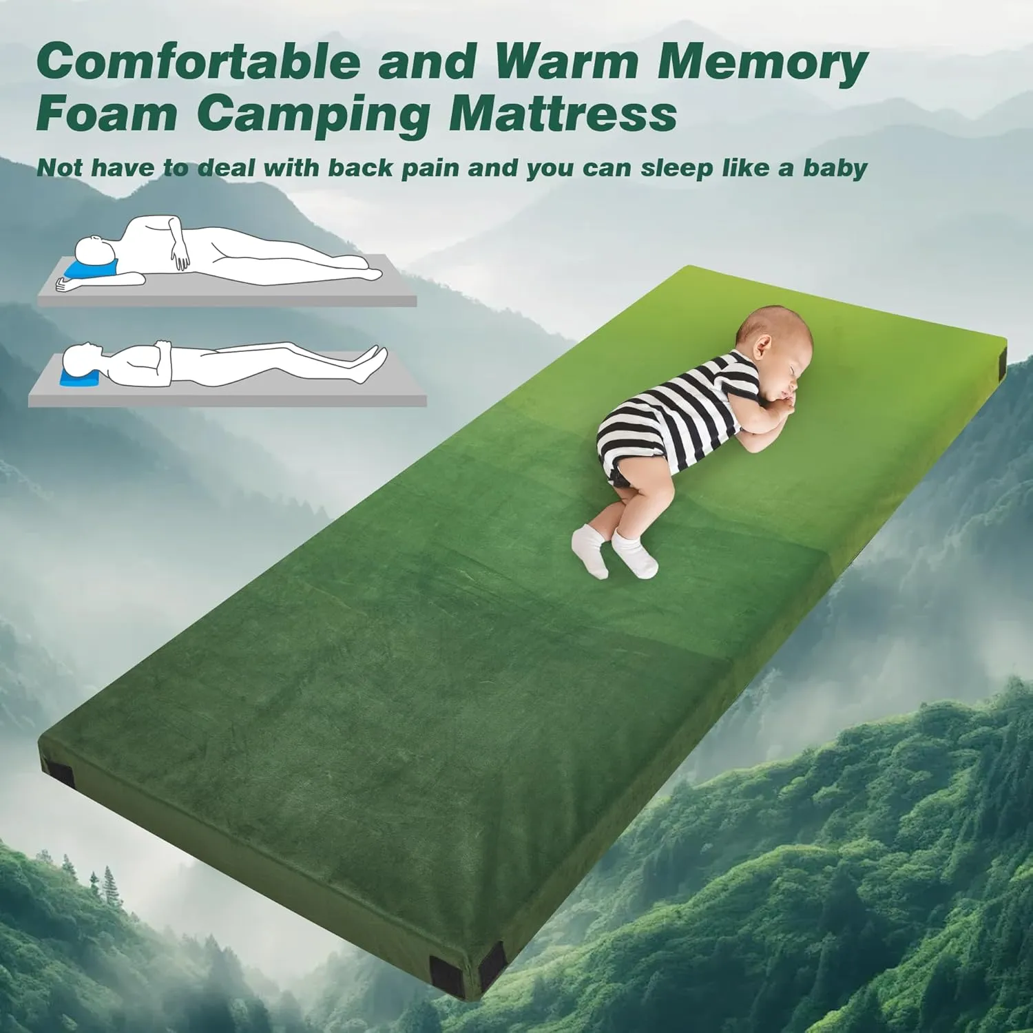 Memory Foam Sleeping Pad, Portable Mattress for Adult, Camping Mattress Pad with Pillow & Travel Bag, Camping Foam Sleeping Pad with Waterproof Cover for Guests Adult Sleepover Outdoor Travel
