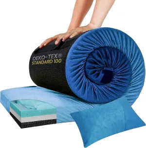 Memory Foam Sleeping Pad, Portable Mattress for Adult, Camping Mattress Pad with Pillow & Travel Bag, Camping Foam Sleeping Pad with Waterproof Cover for Guests Adult Sleepover Outdoor Travel