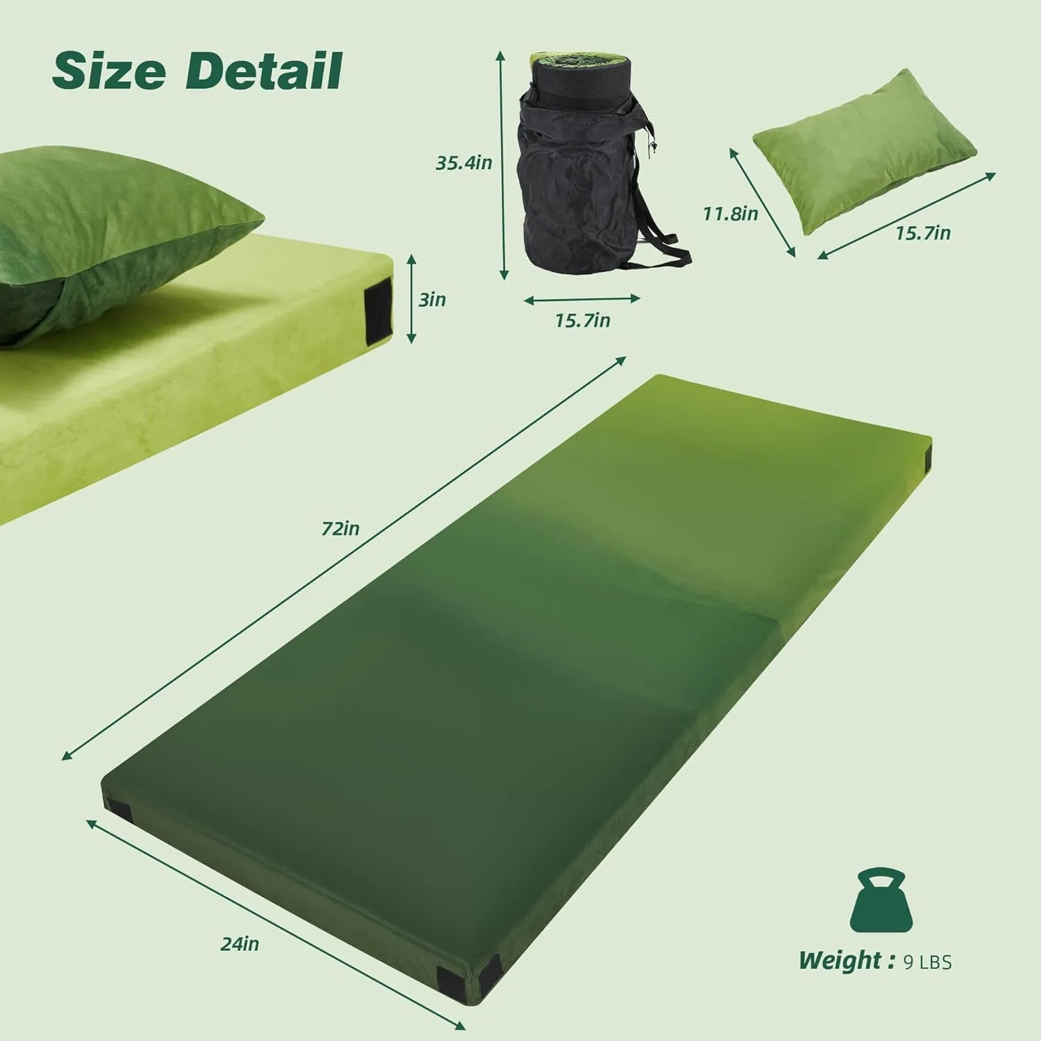 Memory Foam Sleeping Pad, Portable Mattress for Adult, Camping Mattress Pad with Pillow & Travel Bag, Camping Foam Sleeping Pad with Waterproof Cover for Guests Adult Sleepover Outdoor Travel