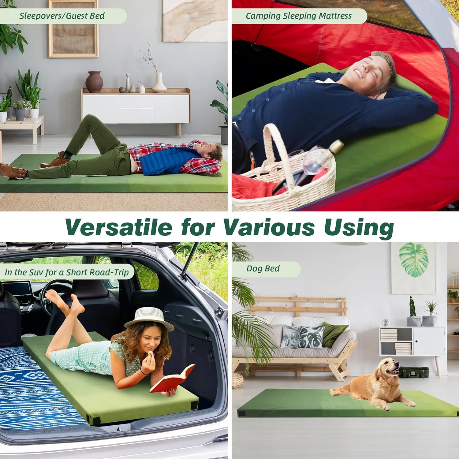 Memory Foam Sleeping Pad, Portable Mattress for Adult, Camping Mattress Pad with Pillow & Travel Bag, Camping Foam Sleeping Pad with Waterproof Cover for Guests Adult Sleepover Outdoor Travel