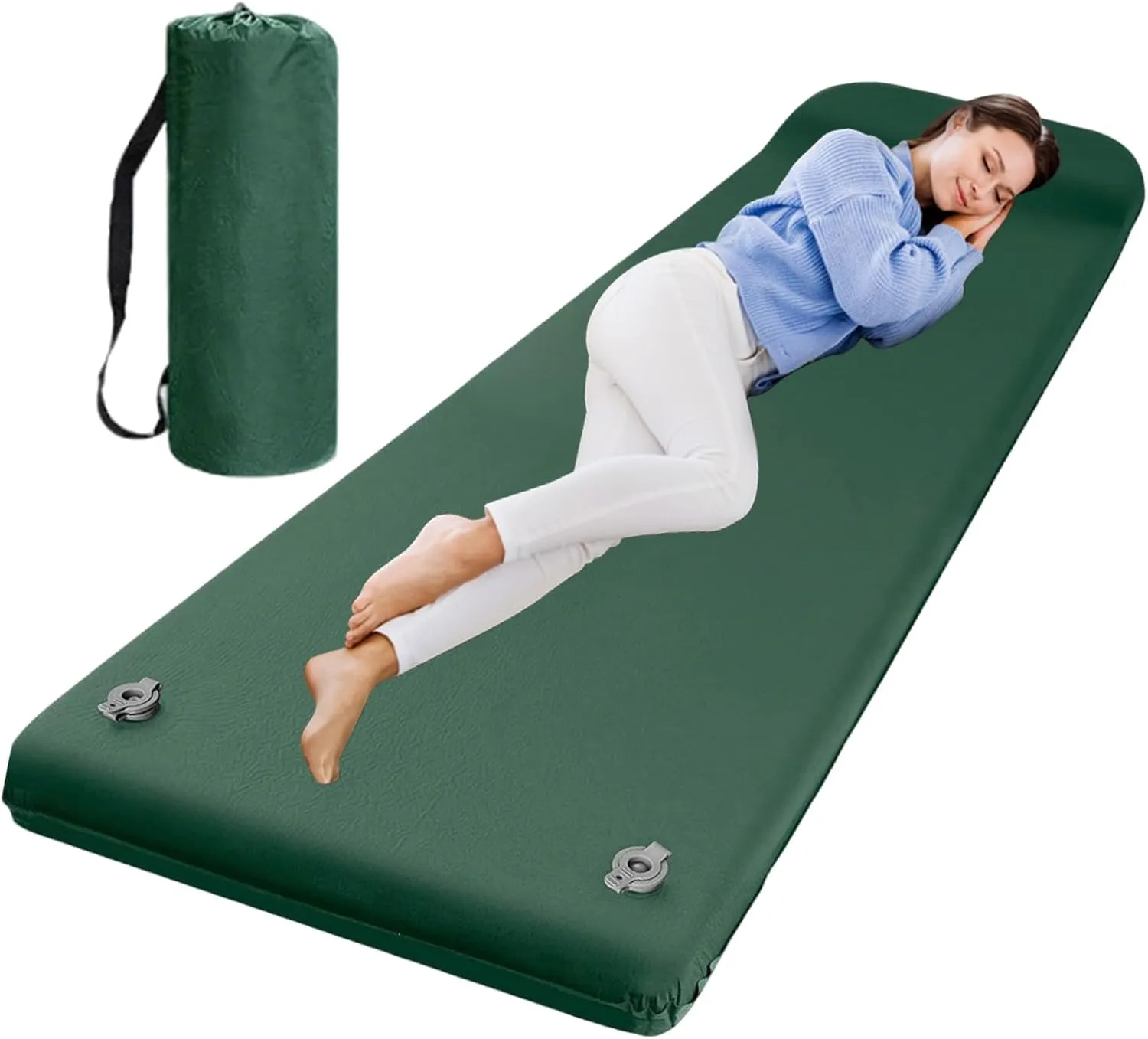 Memory Foam Sleeping Pad, Soft Foam Camp Mattress, Quick Inflating with Pillow, 76.77x25.59x2.36 inches Lightweight Camping Gear, Travel, Beach, Home, and Festival Comfort Solution