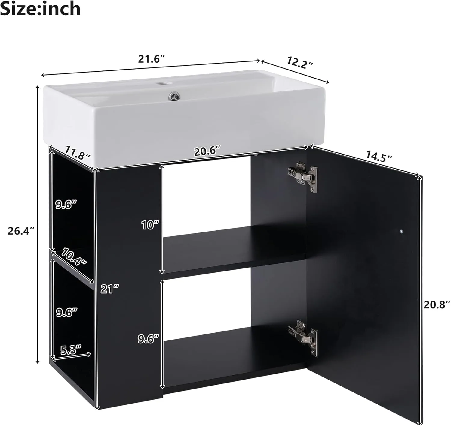 Merax 20” Bathroom Vanity Sink Combo, Wall Mounted Cabinet Sink Set with Ceramic Basin for Small Space, Undermount Sink Cabinet, Black