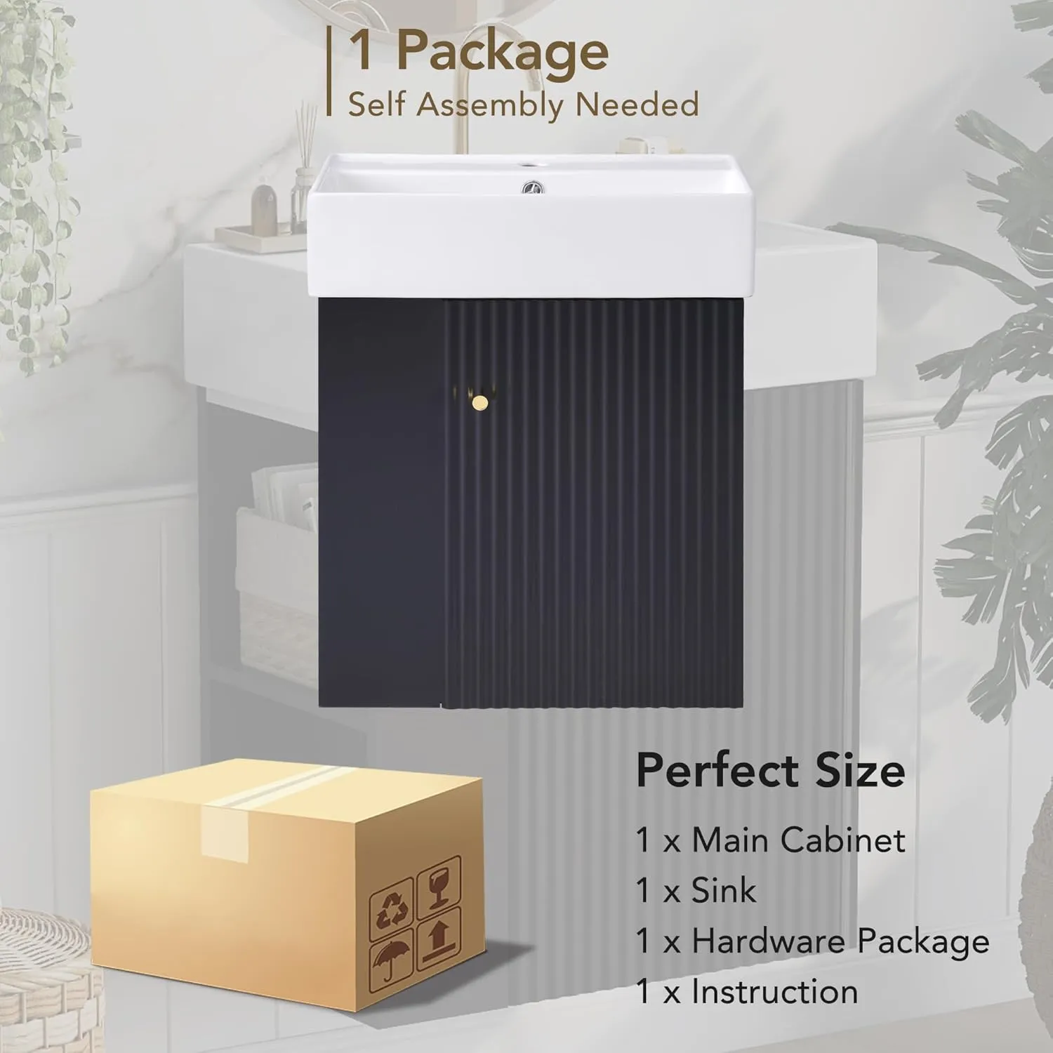 Merax 20” Bathroom Vanity Sink Combo, Wall Mounted Cabinet Sink Set with Ceramic Basin for Small Space, Undermount Sink Cabinet, Black