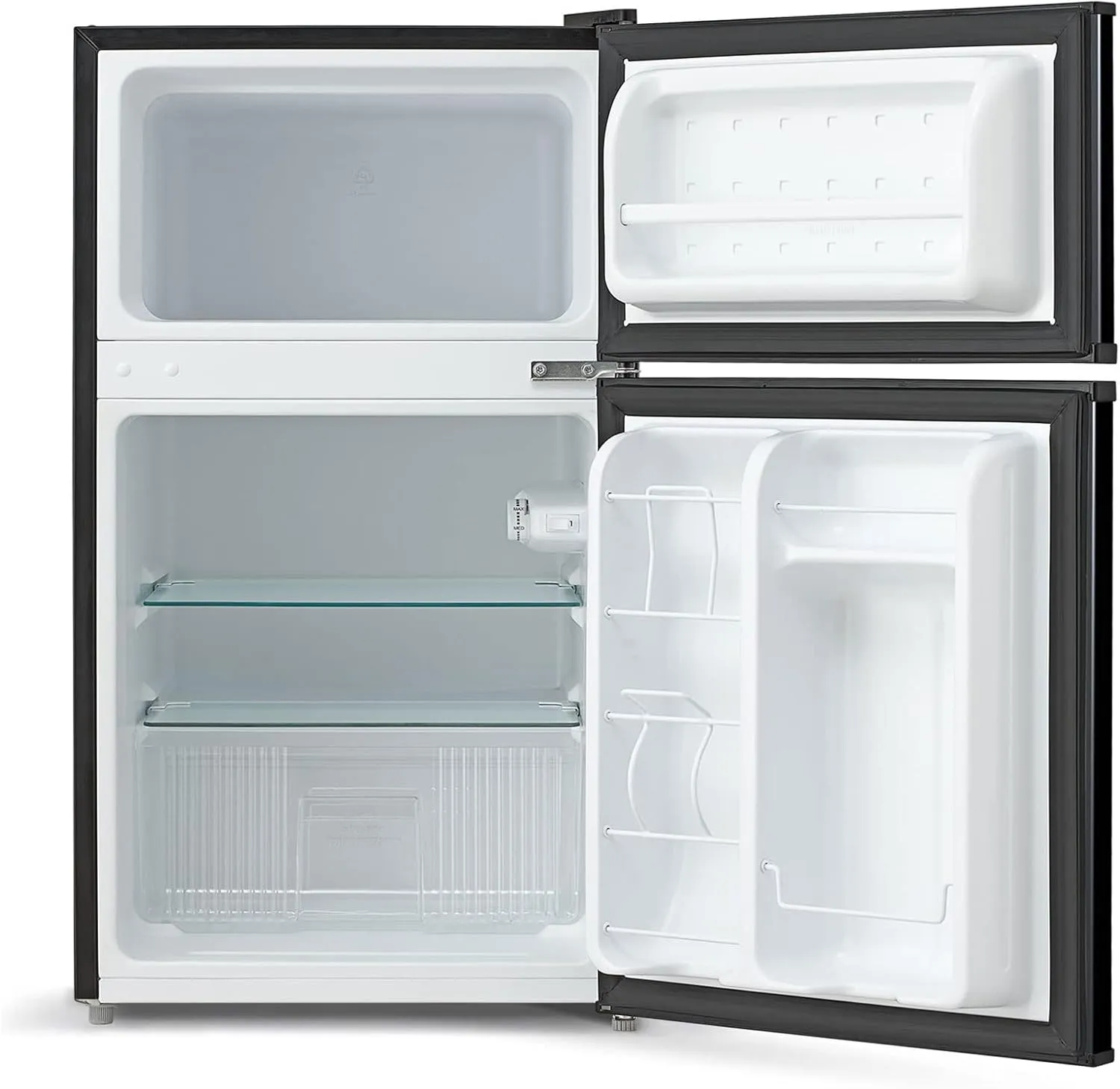 Midea WHD-113FB1 Double Door Mini Fridge with Freezer for Bedroom Office or Dorm with Adjustable Remove Glass Shelves Compact Refrigerator, 3.1 cu ft, Black