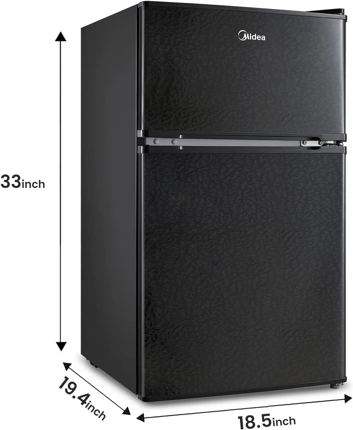 Midea WHD-113FB1 Double Door Mini Fridge with Freezer for Bedroom Office or Dorm with Adjustable Remove Glass Shelves Compact Refrigerator, 3.1 cu ft, Black
