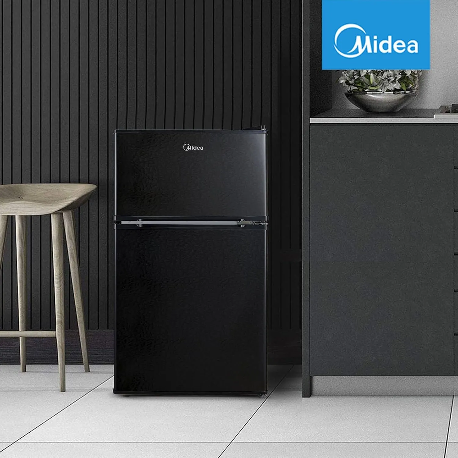 Midea WHD-113FB1 Double Door Mini Fridge with Freezer for Bedroom Office or Dorm with Adjustable Remove Glass Shelves Compact Refrigerator, 3.1 cu ft, Black