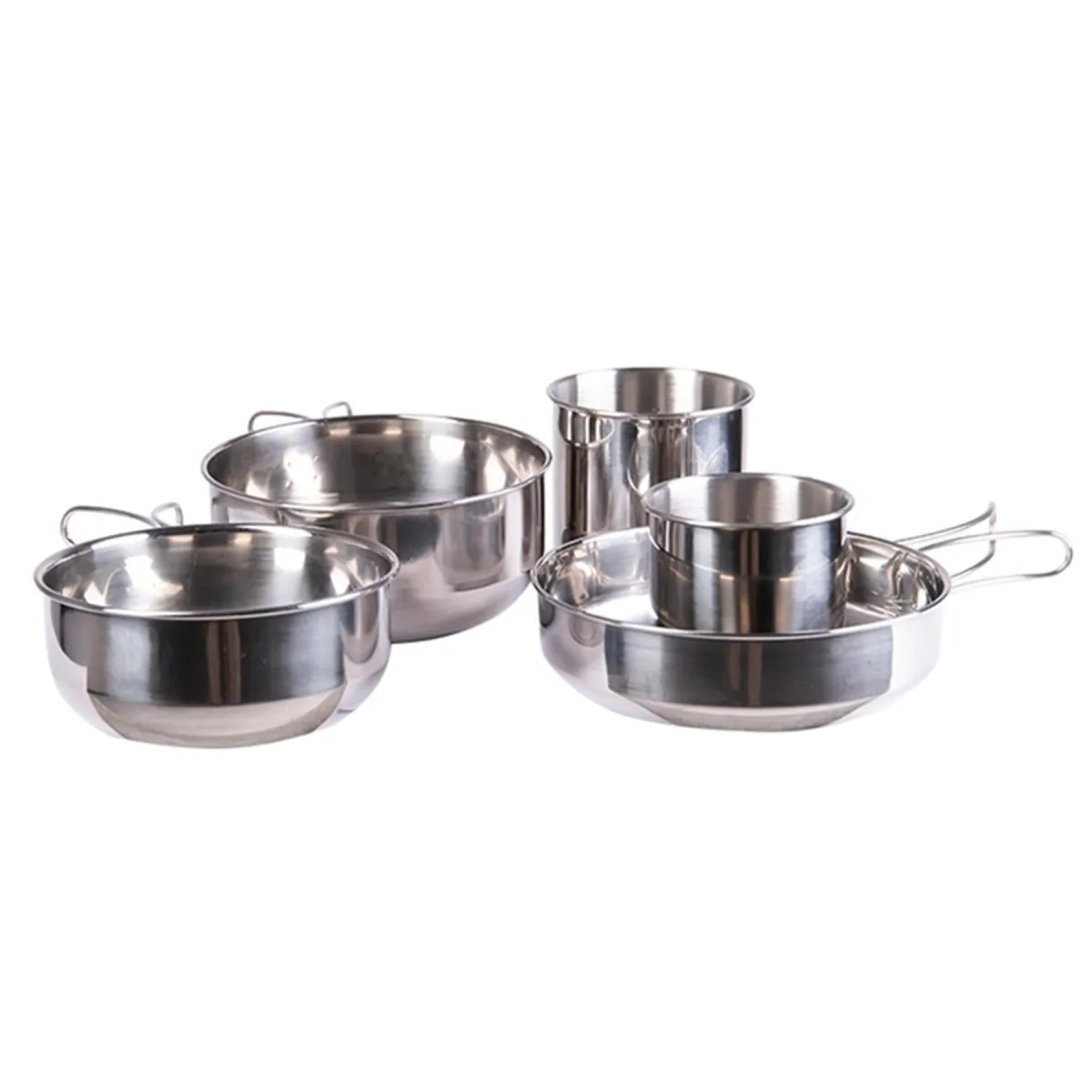 MIL-TEC cooking set stainless steel 5 pieces cookware camping outdoor utensils