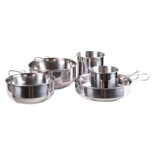 MIL-TEC cooking set stainless steel 5 pieces cookware camping outdoor utensils