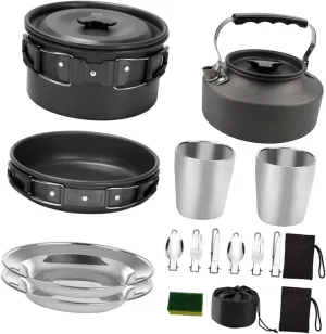 Milisten 2-3 Person Camping Cookware Portable Picnic Dinner Plate Hiking Stove Cooking Utensils Non-Stick Pots Cookware Style