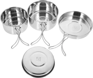 Milisten 4-Piece Camping Cookware Set Stainless Steel Outdoor Pot Pan Portable Cooking Supplies