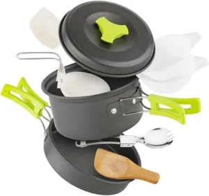 Milisten Camping Cookware Portable Pot Set Non-Stick Camping Utensils Folding Handle Cover Cooking Kit for Hikers Campers